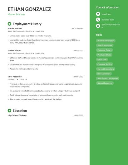 Master Mariner Resume