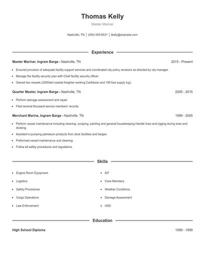 Master Mariner Resume