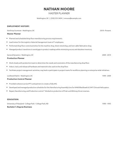 Master Planner Resume