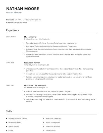 Master Planner Resume