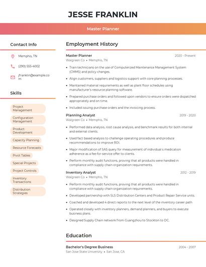 Master Planner Resume
