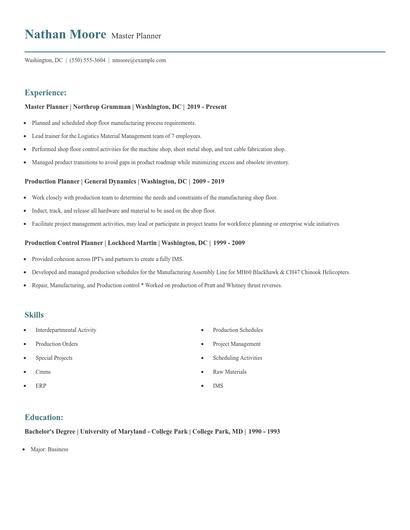 Master Planner Resume