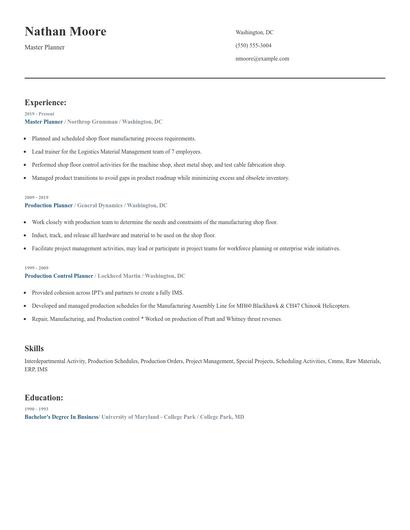 Master Planner Resume