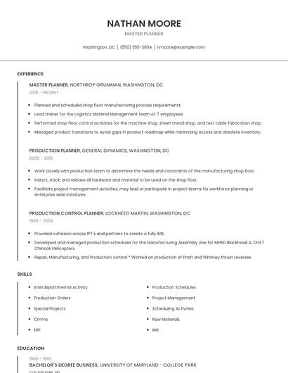 Master Planner Resume
