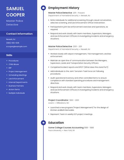 Master Police Detective Resume