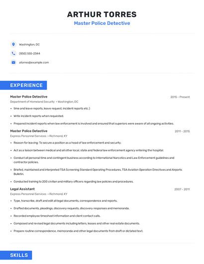 Master Police Detective Resume