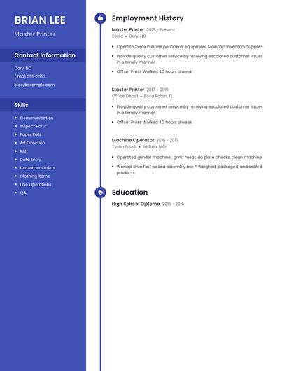 Master Printer Resume
