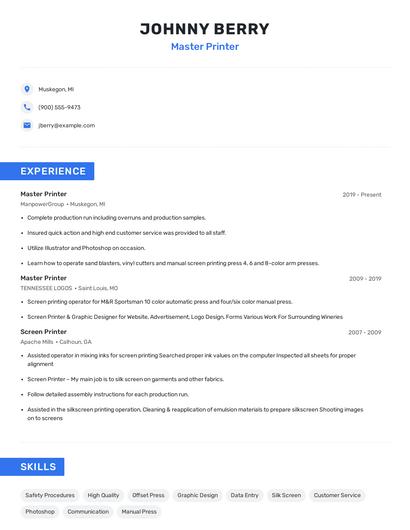 Master Printer Resume