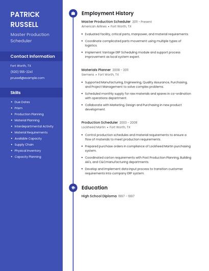Master Production Scheduler Resume