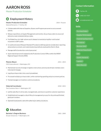 Master Production Scheduler Resume