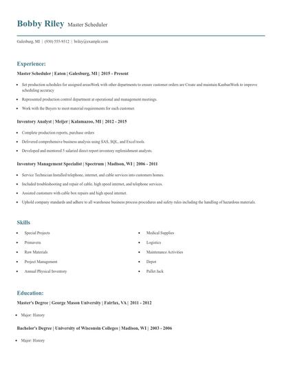Master Scheduler Resume