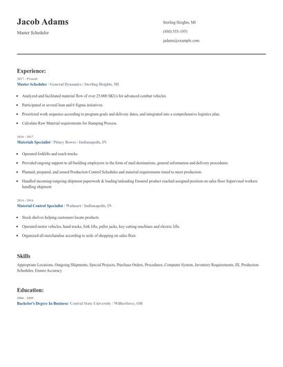 Master Scheduler Resume