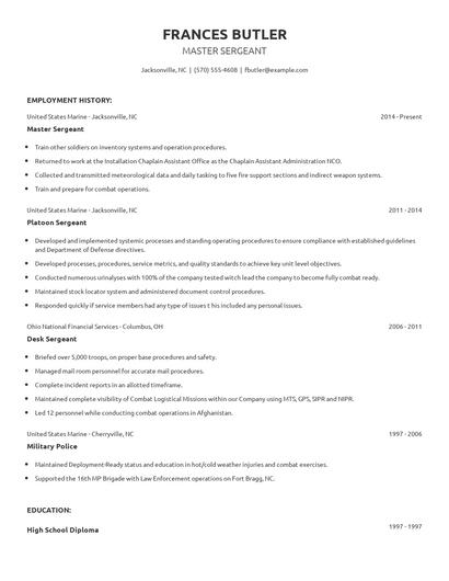 Master Sergeant Resume