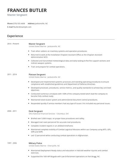 Master Sergeant Resume