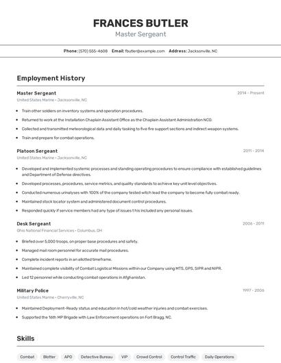 Master Sergeant Resume