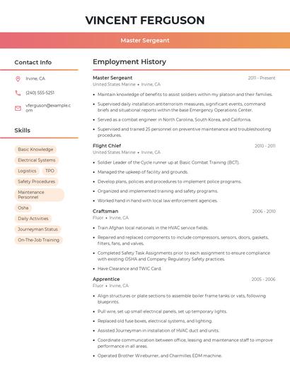 Master Sergeant Resume