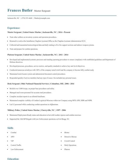 Master Sergeant Resume