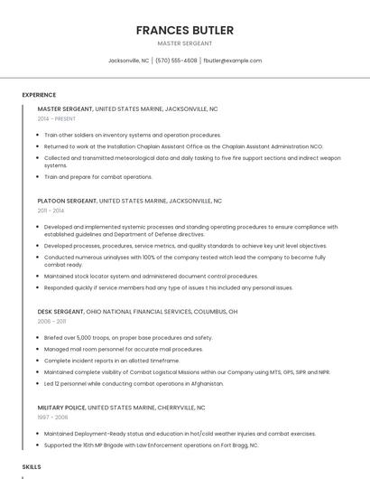 Master Sergeant Resume