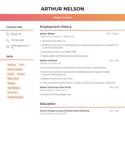 Master Welder Resume
