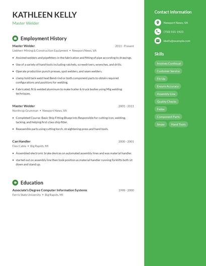 Master Welder Resume