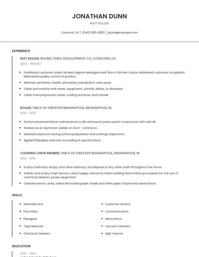 Mat Roller Resume