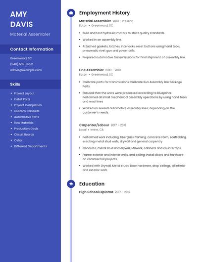 Material Assembler Resume