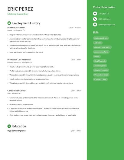 Material Assembler Resume