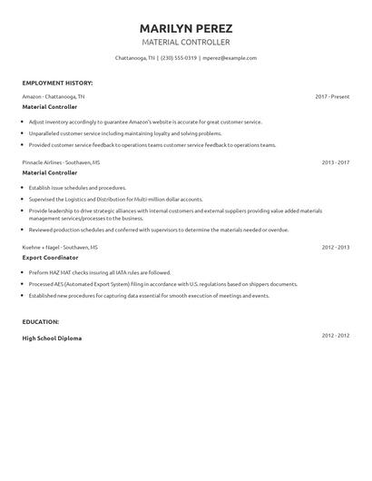 Material Controller Resume