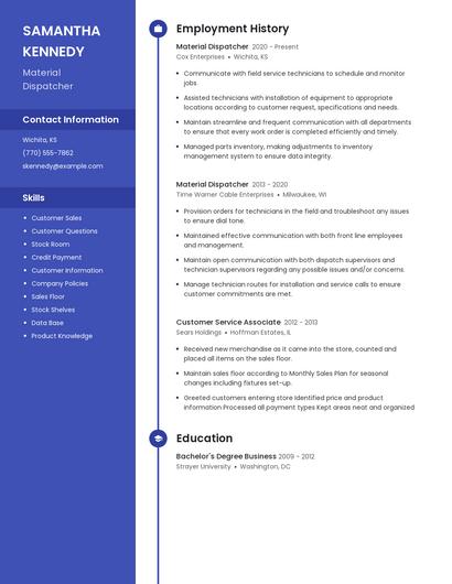 Material Dispatcher Resume