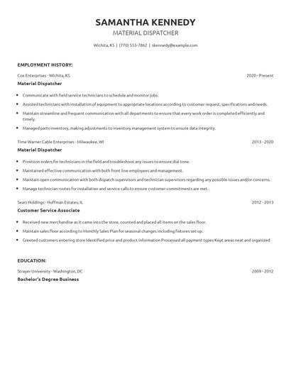 Material Dispatcher Resume
