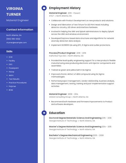 Material Engineer Resume