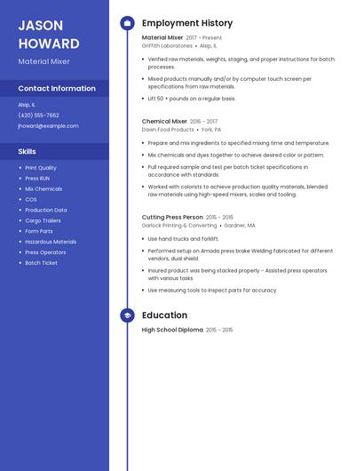 Material Mixer Resume