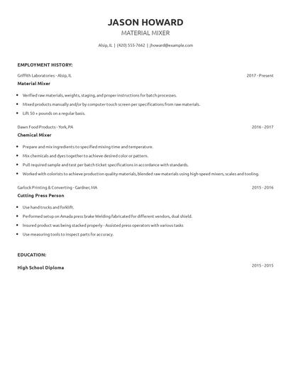Material Mixer Resume