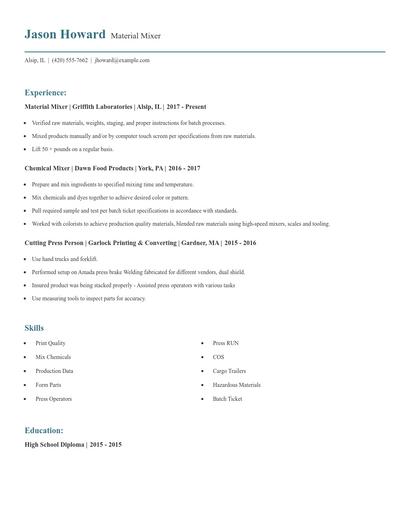 Material Mixer Resume