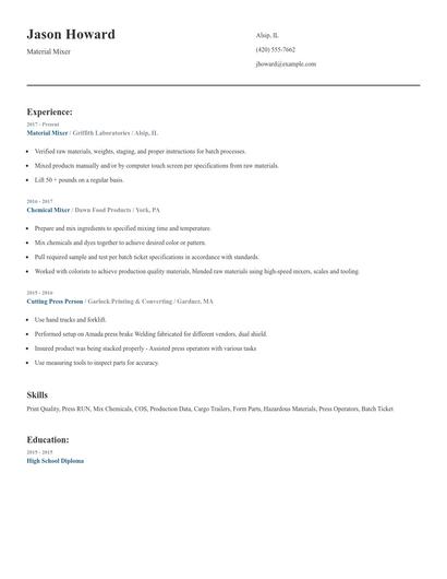 Material Mixer Resume