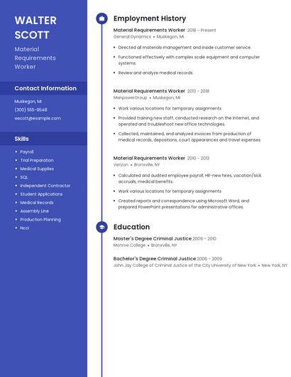 Material Requirements Worker Resume