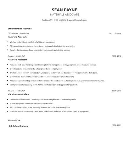 Materials Associate Resume