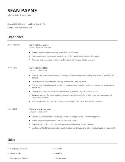 Materials Associate Resume