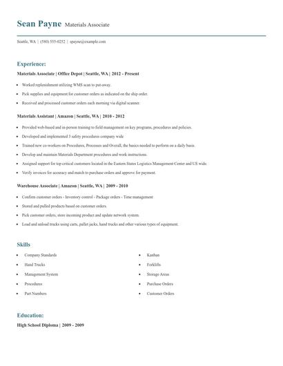 Materials Associate Resume