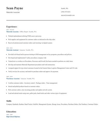 Materials Associate Resume