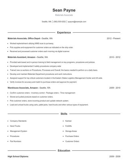Materials Associate Resume