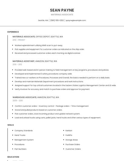 Materials Associate Resume