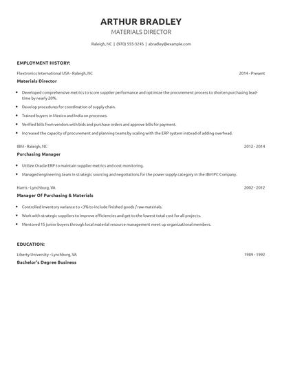 Materials Director Resume