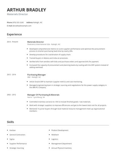 Materials Director Resume