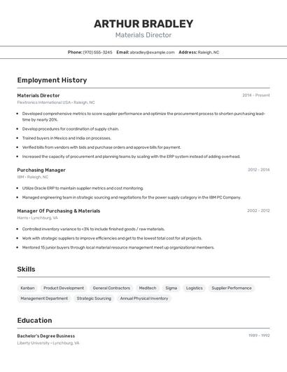 Materials Director Resume
