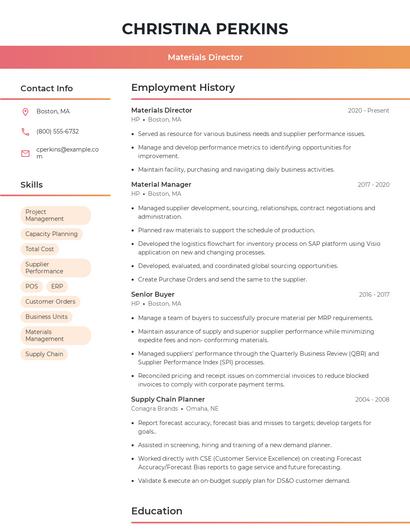 Materials Director Resume