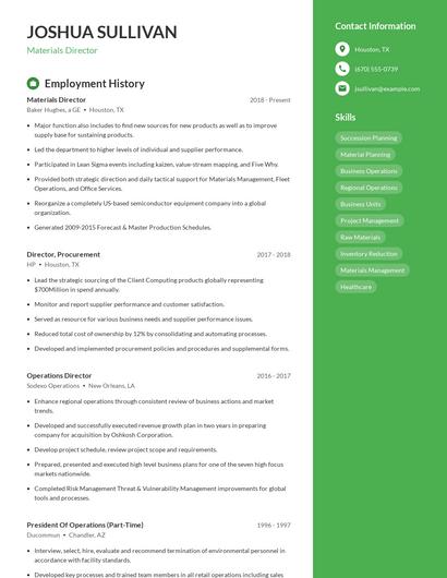 Materials Director Resume