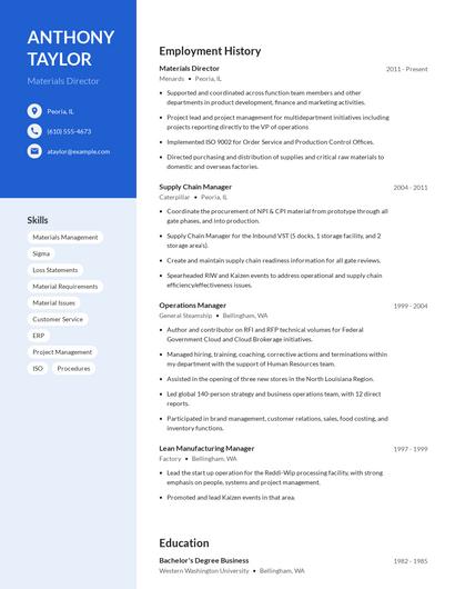 Materials Director Resume