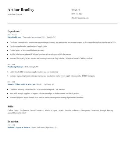 Materials Director Resume