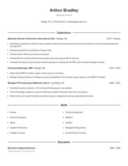 Materials Director Resume